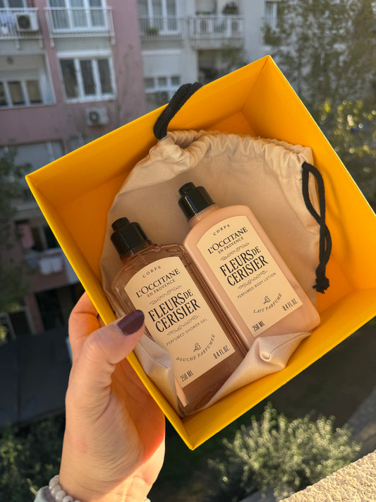 L’occitane
Fleurs De Cerisier Body Care Collection
-Perfumed  Shower Gel 250 ml
-Perfumed Body Lotion 250 ml