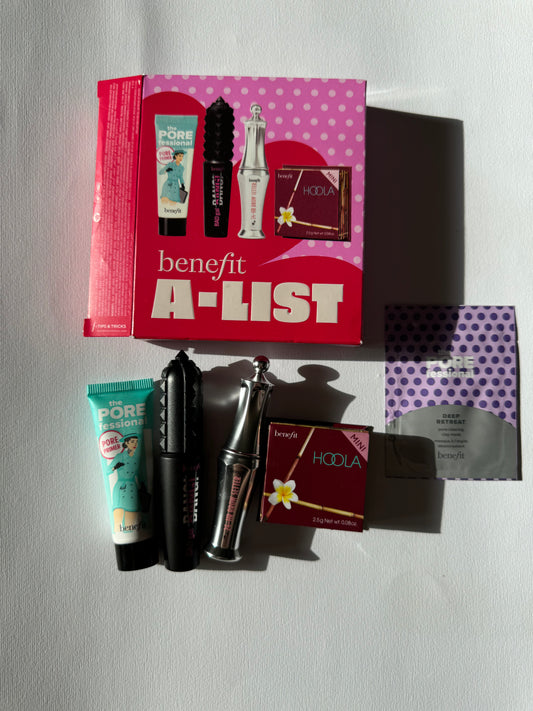 Benefit A List Set                      Mini volumizing mascara, brow setter, matte bronzer, & smoothing pore primer