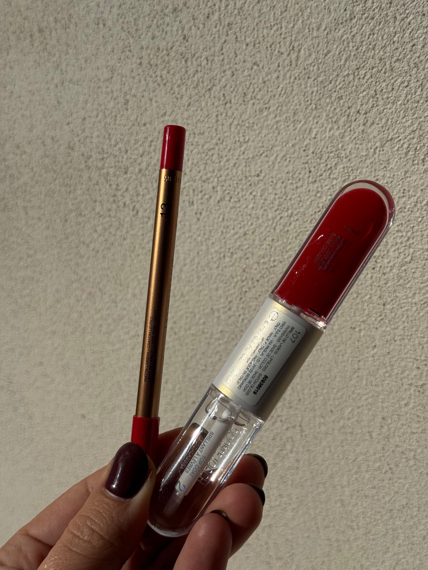 Kiko Set
Lip liner shade 13 Pearly Tulip Red
Liquid Lipstick Shade 107 Cherry Red
Pa Kuti