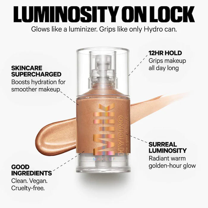MILK MAKEUP
Hydro Grip + Glow Illuminating Primer with Light-Reflecting Pearls